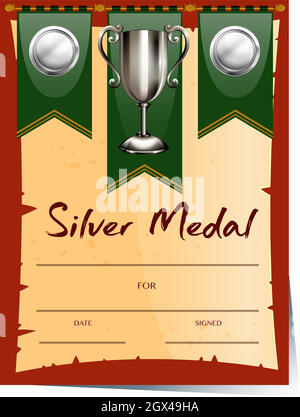 Modèle de certificat avec médaille d'argent Illustration de Vecteur
