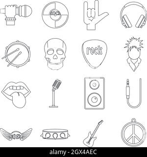 La musique rock icons set style du contour, Illustration de Vecteur