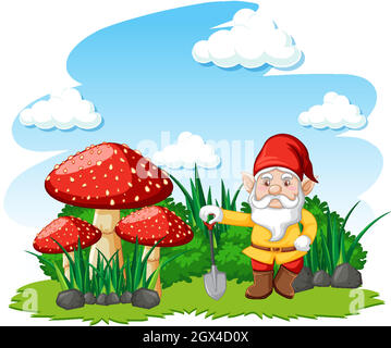 Gnomes debout avec personnage de dessin animé champignon sur fond blanc Illustration de Vecteur