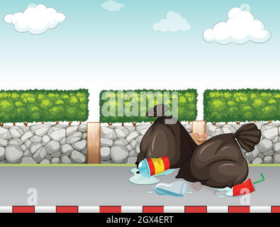 Sacs à ordures sur le trottoir Illustration de Vecteur