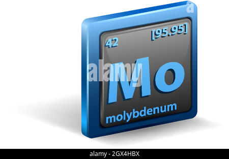 Élément chimique en molybdène. Symbole chimique avec numéro atomique et masse atomique. Illustration de Vecteur