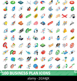 100 business plan icons set, style 3D isométrique Illustration de Vecteur
