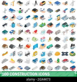 100 kit de construction, style 3D isométrique Illustration de Vecteur