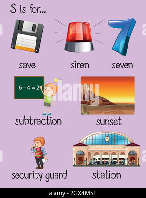 Beaucoup de mots commencent par la lettre S. Illustration de Vecteur