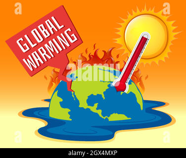 Réchauffement de la planète avec la terre en feu Illustration de Vecteur