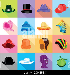 Chapeau coiffe icons set style coloré, télévision Illustration de Vecteur