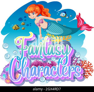 Logo FANTASY Characters avec mermaids sur fond blanc Illustration de Vecteur