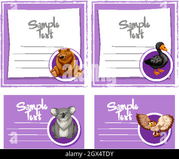 Modèles de cartes avec animaux mignons Illustration de Vecteur