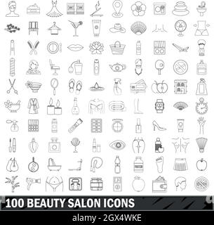 100 salon de style du contour, icons set Illustration de Vecteur