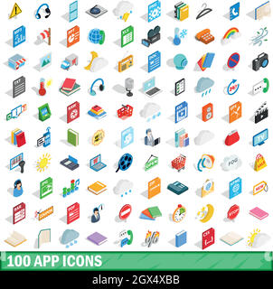 100 app icons set, 3D isométrique style Illustration de Vecteur