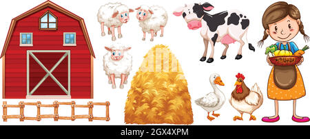 Agriculteurs et animaux de ferme Illustration de Vecteur