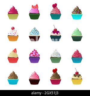 Ensemble de cupcakes et muffins vectoriels. Illustration de Vecteur