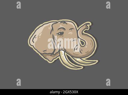 Couleur d'illustration marron de la tête d'éléphant sur fond gris Illustration de Vecteur