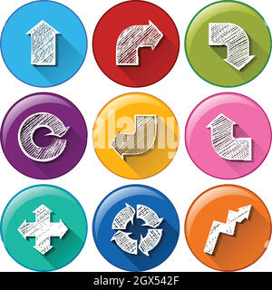 Entourez les boutons avec différentes flèches Illustration de Vecteur