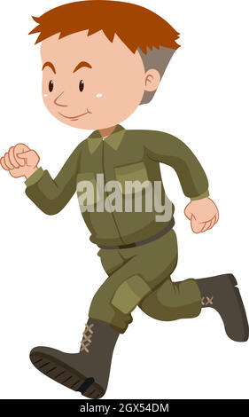 Soldat en uniforme vert courant Illustration de Vecteur