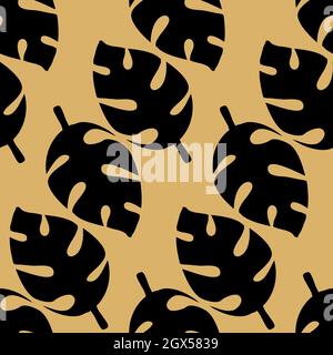 Motif Monstera sans couture, feuille tropicale noire sculptée, illustration vectorielle Illustration de Vecteur