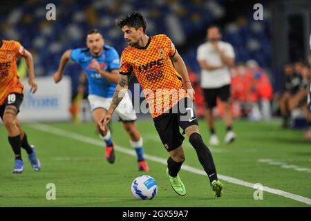 Salvatore Elia joueur de Benevento, pendant le match amical entre Napoli vs Benevento résultat final 1-5, match joué au Diego Armando Maradona Banque D'Images