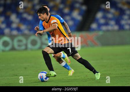 Salvatore Elia joueur de Benevento, pendant le match amical entre Napoli vs Benevento résultat final 1-5, match joué au Diego Armando Maradona Banque D'Images