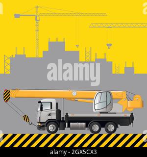 Grue de camion. Machines de construction. Illustration de Vecteur