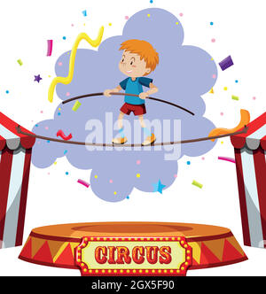 Un cirque de randonnée Boy Tightrope Illustration de Vecteur