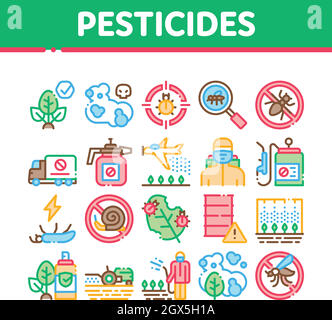 Pesticides Chimiques Collection Icônes Définir Vecteur Illustration de Vecteur