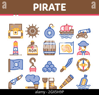 Pirate Sea Bandit Tool Collection Icons Définir Le Vecteur Illustration de Vecteur