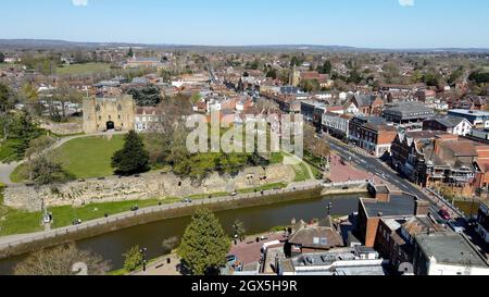 Tonbridge Kent UK vue aérienne du château et de la ville Banque D'Images