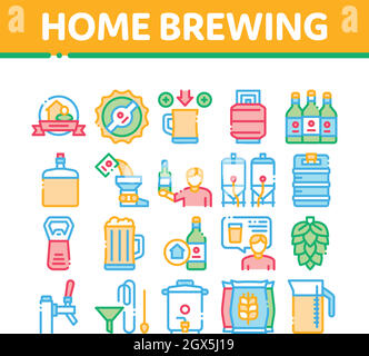 Accueil Brewing Beer Collection Icons Set Vector Illustration de Vecteur