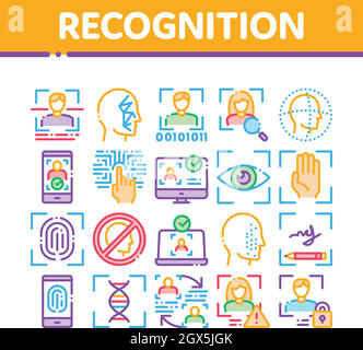 Les éléments de la cueillette de reconnaissance Icons Set Vector Illustration de Vecteur