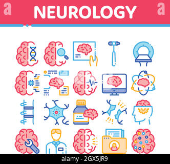 Les icônes de la collection de médecine neurologique définissent le vecteur Illustration de Vecteur