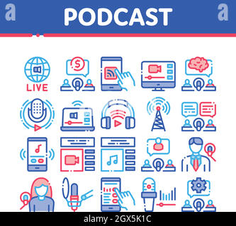 Podcast et la Radio Collection Icons Set Vector Illustration de Vecteur