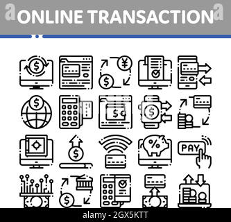 Transactions en ligne fine ligne Vector Icons Set Illustration de Vecteur