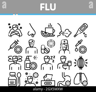 Symptômes de la grippe Collection médicale icônes définir le vecteur Illustration de Vecteur