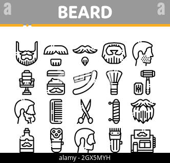 Barbe et Moustache Collection Icons Set Vector Illustration de Vecteur