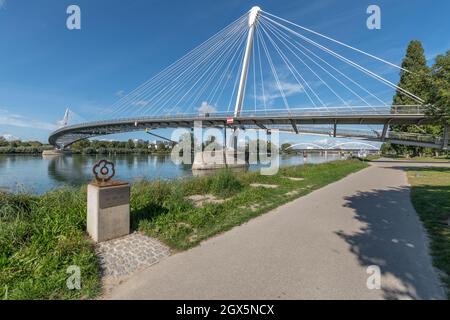 Passerelle de deux rives pour piétons et cyclistes entre la France et l'Allemagne. Europe. Banque D'Images