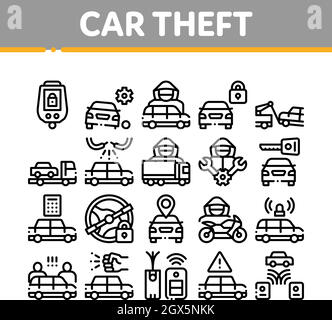 Le vol de voiture collection Elements Icons Set Vector Illustration de Vecteur