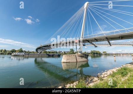 Passerelle de deux rives pour piétons et cyclistes entre la France et l'Allemagne. Europe. Banque D'Images