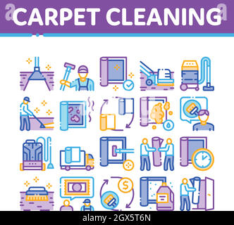 Nettoyage de tapis icônes de service de lavage définir le vecteur Illustration de Vecteur