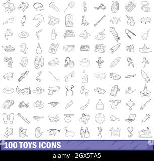 100 toys icons set style du contour, Illustration de Vecteur