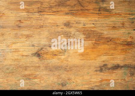 Ancien fond de table en bois. Surface en bois rustique avec texture et taches. Copier l'espace. Photo de haute qualité Banque D'Images