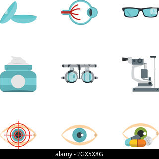 Icônes de diagnostic oculaire définies, style plat Illustration de Vecteur