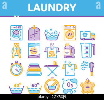 Service de blanchisserie fine ligne Vector Icons Set Illustration de Vecteur
