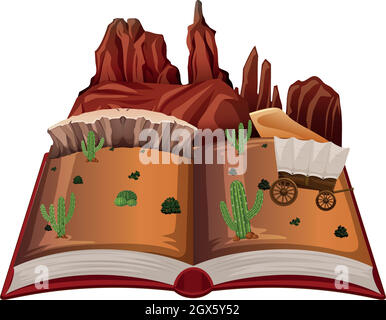 Livre ouvert sur le thème du désert occidental Illustration de Vecteur