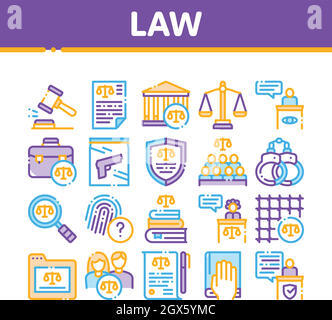 Loi et jugement Collection Icons Set Vector Illustration de Vecteur