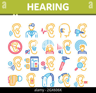 Vecteur de jeu d'icônes de la collection de détection auditive humaine Illustration de Vecteur