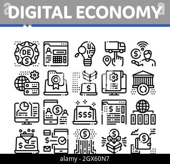 Les icônes économie numérique et commerce électronique définissent Vector Illustration de Vecteur