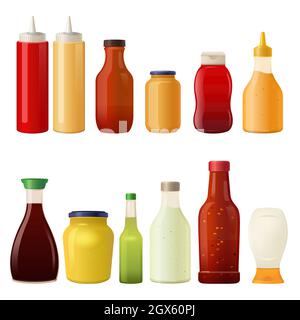 Illustration des sauces en bouteilles et canettes Illustration de Vecteur