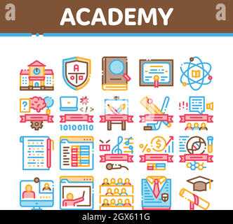 Academy Collection éducative Icons Set Vector Illustration de Vecteur