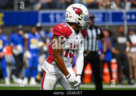 Christian Kirk, grand receveur des Arizona Cardinals (13) lors d'un match de football de la NFL contre les Los Angeles Rams, dimanche 3 octobre 2021, à Inglewood, Cali Banque D'Images