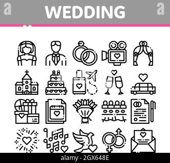 Vecteur de Mariage Collection fine ligne Icons Set Illustration de Vecteur